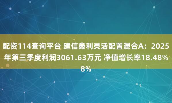 配资114查询平台 建信鑫利灵活配置混合A：2025年第三季度利润3061.63万元 净值增长率18.48%