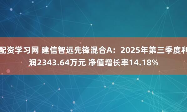配资学习网 建信智远先锋混合A：2025年第三季度利润2343.64万元 净值增长率14.18%