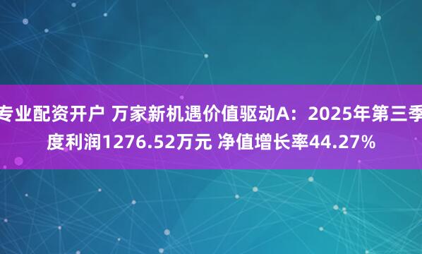 专业配资开户 万家新机遇价值驱动A：2025年第三季度利润1276.52万元 净值增长率44.27%